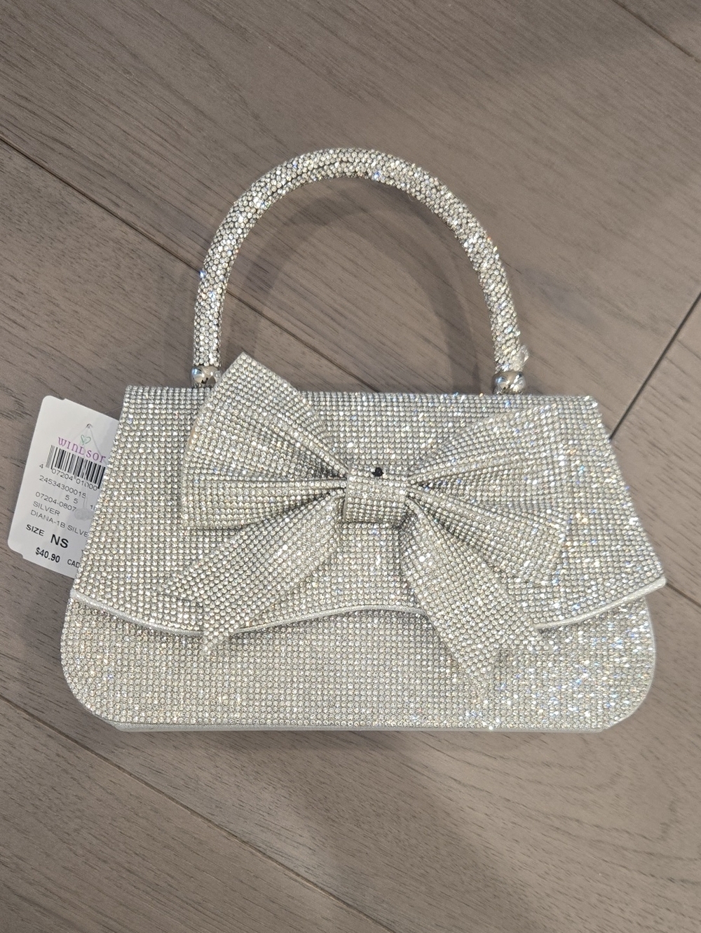 Windsor Silver Crystal Bow Evening Clutch Crossbody Bag BMWT